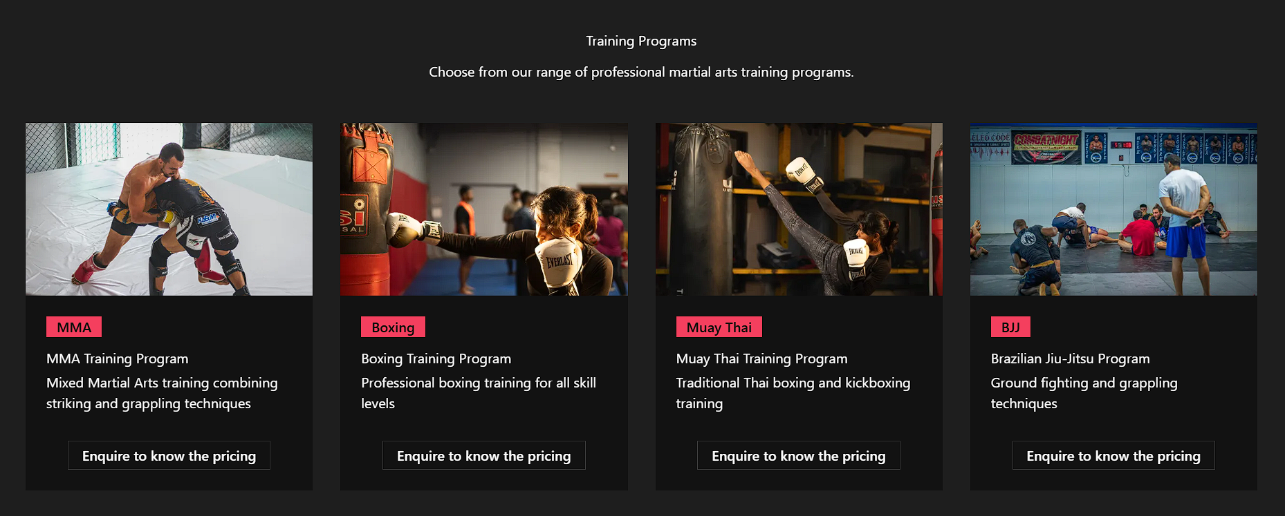 Code structure diagram showing the courses content collection implementation for BigB MMA website