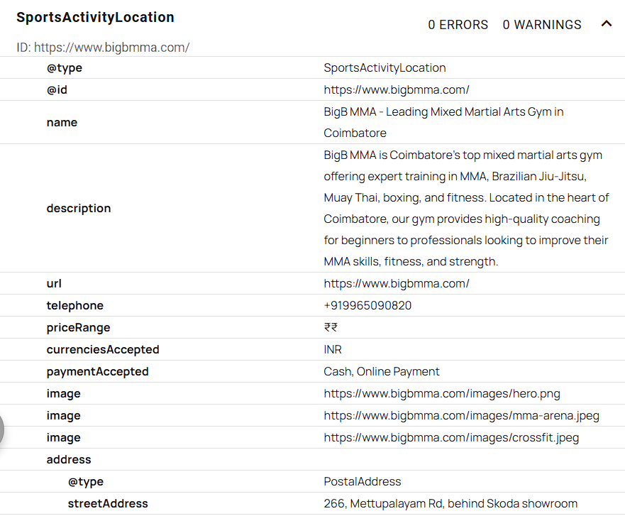 Technical diagram showing structured data schema implementation for improved SEO on BigB MMA website